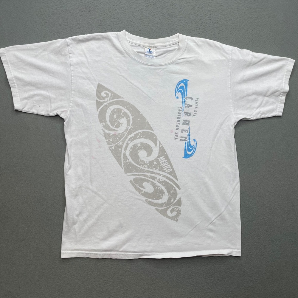 VTG Y2K Yazbek Playa Del Carmen Mexico T Shirt Large Heavyweight Surf Tribal